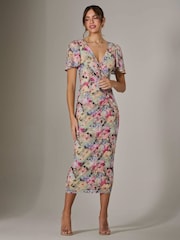 Jolie Moi Green Mesh Short Sleeve Midi Dress - Image 6 of 6