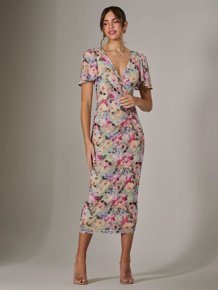 Jolie Moi Green Mesh Short Sleeve Midi Dress - Image 6 of 6