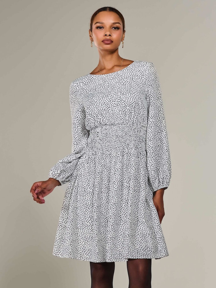 Jolie Moi White Long Sleeve Ruched Waist Midi Dress - Image 1 of 6
