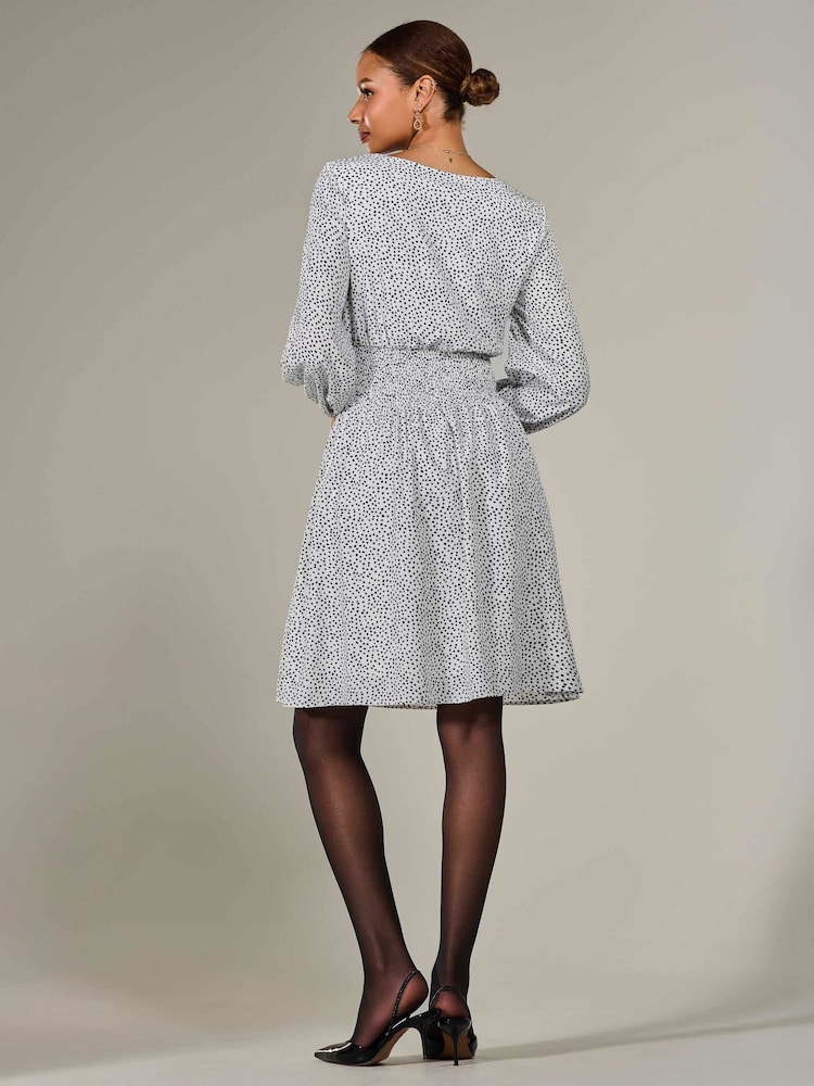 Jolie Moi White Long Sleeve Ruched Waist Midi Dress - Image 2 of 6