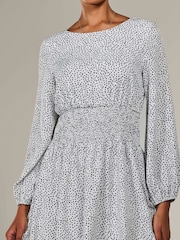 Jolie Moi White Long Sleeve Ruched Waist Midi Dress - Image 3 of 6