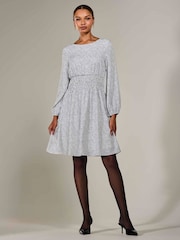Jolie Moi White Long Sleeve Ruched Waist Midi Dress - Image 4 of 6
