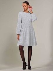 Jolie Moi White Long Sleeve Ruched Waist Midi Dress - Image 5 of 6