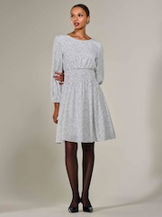 Jolie Moi White Long Sleeve Ruched Waist Midi Dress - Image 6 of 6