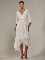 Jolie Moi Cream Wrap Tie Front Midi Dress - Image 1 of 6