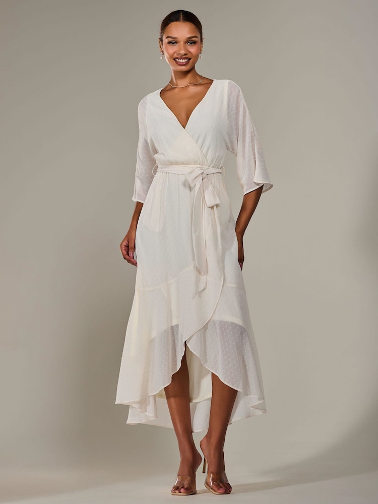 Jolie Moi Cream Wrap Tie Front Midi Dress - Image 1 of 6