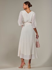 Jolie Moi Cream Wrap Tie Front Midi Dress - Image 2 of 6