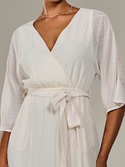 Jolie Moi Cream Wrap Tie Front Midi Dress - Image 3 of 6