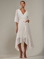 Jolie Moi Cream Wrap Tie Front Midi Dress - Image 4 of 6