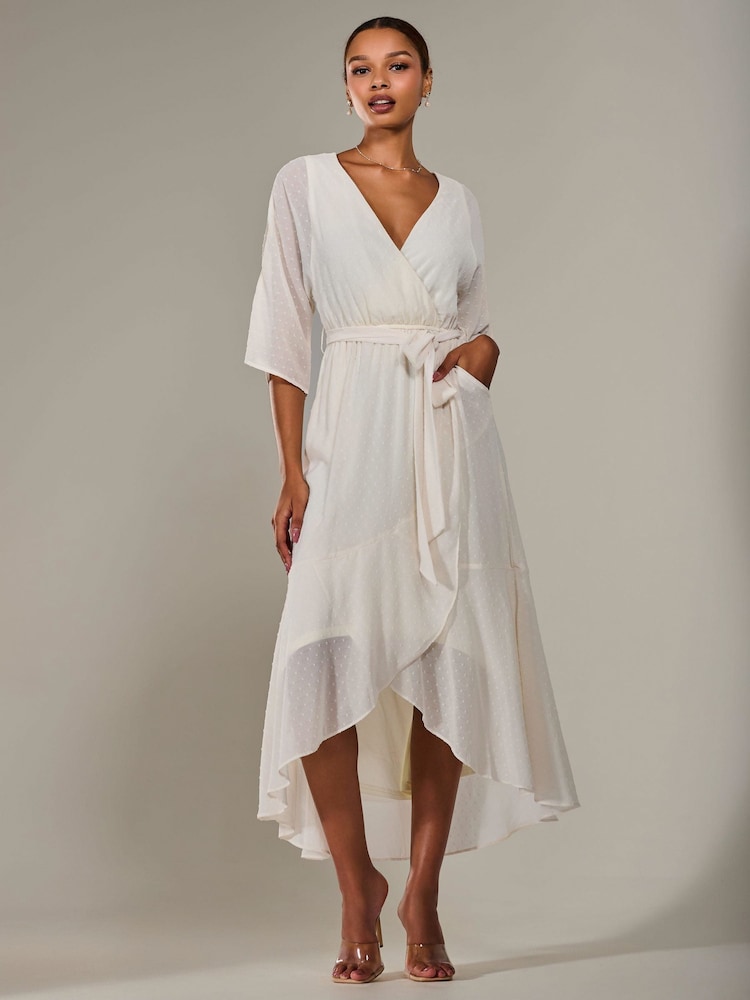 Jolie Moi Cream Wrap Tie Front Midi Dress - Image 4 of 6