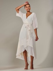 Jolie Moi Cream Wrap Tie Front Midi Dress - Image 5 of 6