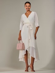 Jolie Moi Cream Wrap Tie Front Midi Dress - Image 6 of 6