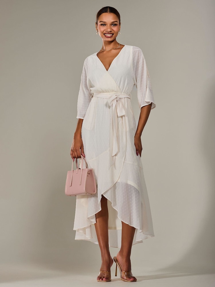Jolie Moi Cream Wrap Tie Front Midi Dress - Image 6 of 6