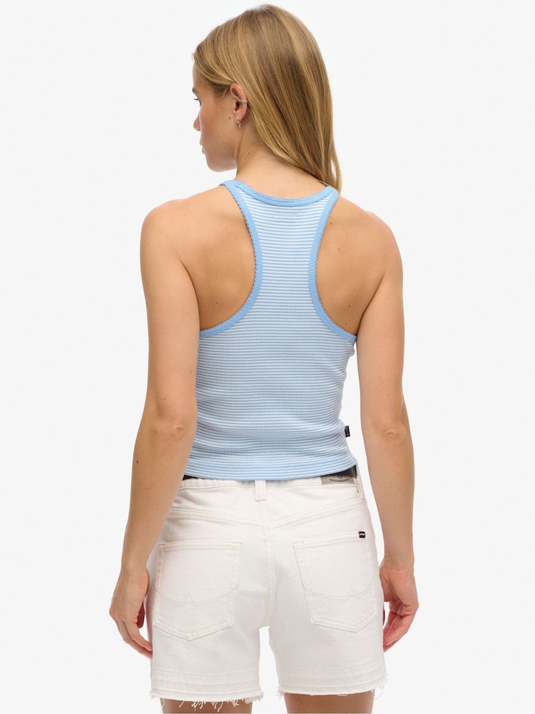 Superdry Blue Essential Logo Striped Racer 100% Cotton Vest Top - Image 2 of 6