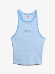 Superdry Blue Essential Logo Striped Racer 100% Cotton Vest Top - Image 5 of 6