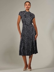 Jolie Moi Black Chrome Jersey Capped Sleeve Pleated Midi Dress - Image 1 of 6