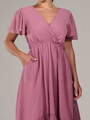 Jolie Moi Pink Petite Petite Long Sleeve Soft Silky Jersey Midi Dress - Image 3 of 6