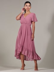 Jolie Moi Pink Petite Petite Long Sleeve Soft Silky Jersey Midi Dress - Image 4 of 6