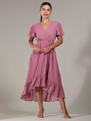 Jolie Moi Pink Petite Petite Long Sleeve Soft Silky Jersey Midi Dress - Image 5 of 6