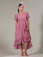 Jolie Moi Pink Petite Petite Long Sleeve Soft Silky Jersey Midi Dress - Image 6 of 6