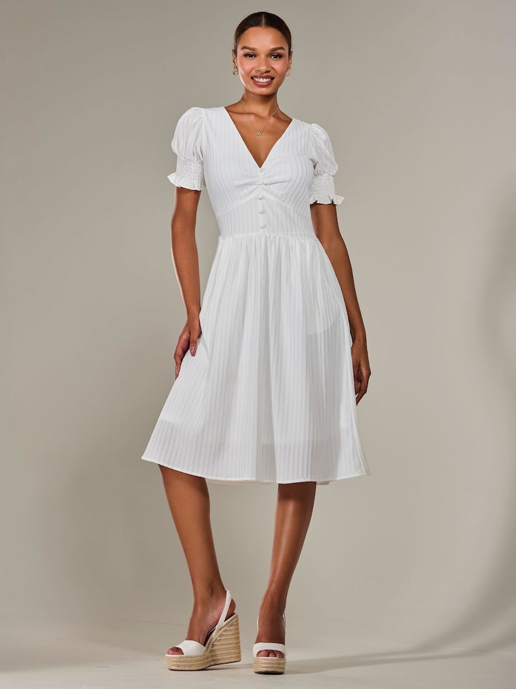 Jolie Moi White Puff Sleeve Midi Dress - Image 1 of 6