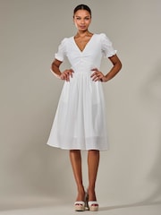 Jolie Moi White Puff Sleeve Midi Dress - Image 4 of 6