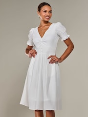 Jolie Moi White Puff Sleeve Midi Dress - Image 5 of 6