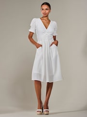 Jolie Moi White Puff Sleeve Midi Dress - Image 6 of 6