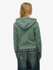 Superdry Green Athletic Essentials Tonal Cropped Zip 100% Cotton Hoodie - Image 2 of 6