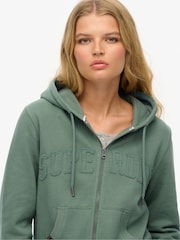 Superdry Green Athletic Essentials Tonal Cropped Zip 100% Cotton Hoodie - Image 4 of 6