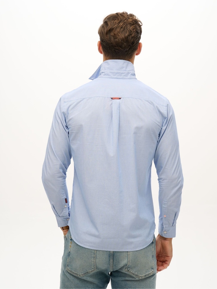 Superdry Blue Essentials Tailored Lite 100% Cotton Shirt - Image 2 of 5