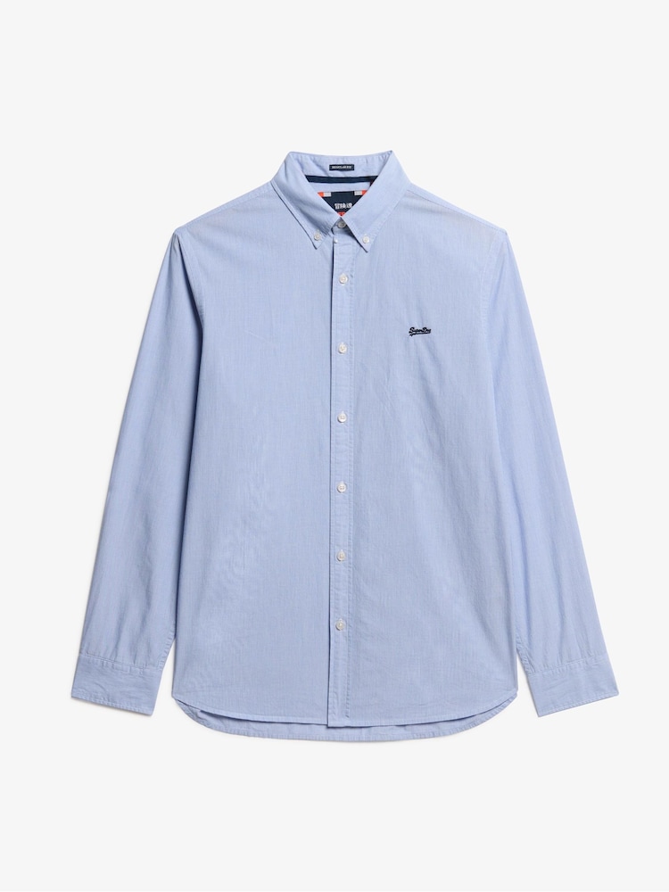 Superdry Blue Essentials Tailored Lite 100% Cotton Shirt - Image 5 of 5