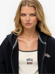 Superdry Blue Oversized Athletic Essentials Zip 100% Cotton Hoodie - Image 4 of 6