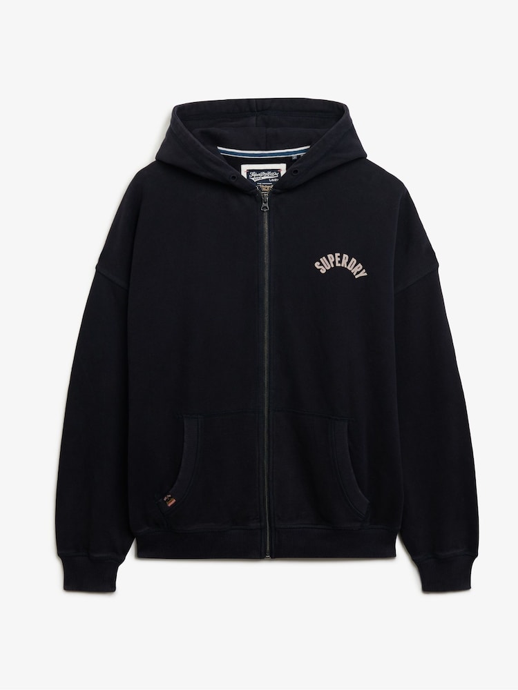 Superdry Blue Oversized Athletic Essentials Zip 100% Cotton Hoodie - Image 5 of 6