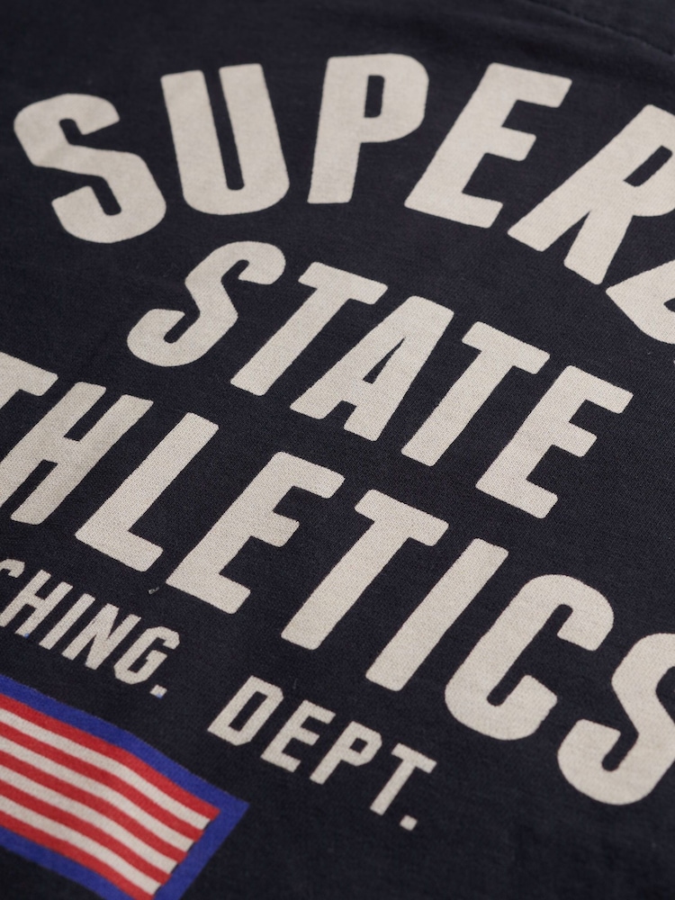 Superdry Blue Oversized Athletic Essentials Zip 100% Cotton Hoodie - Image 6 of 6
