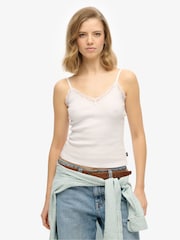 Superdry White Essential Lace Trim 100% Cotton Cami Top - Image 1 of 6