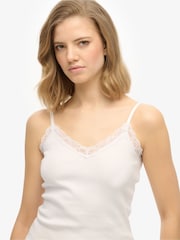 Superdry White Essential Lace Trim 100% Cotton Cami Top - Image 4 of 6