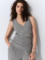 Grey Sleeveless Textured V-Neck Top - Image 4 of 5