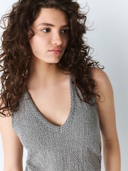 Grey Sleeveless Textured V-Neck Top - Image 5 of 5