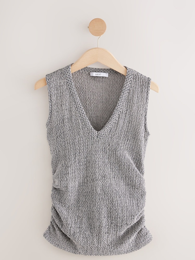 Grey Sleeveless Textured V-Neck Top - Image 1 of 1 Grey Sleeveless Textured V-Neck Top - Image 1 of 1