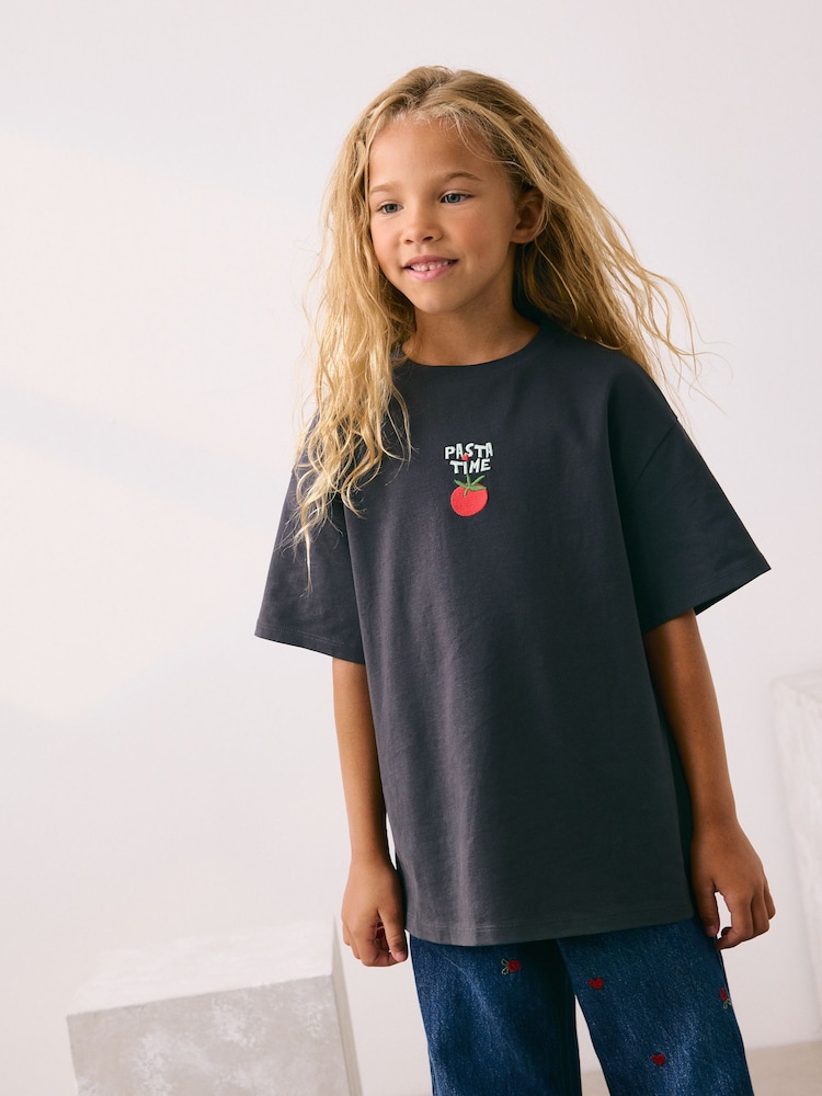 Charcoal Pasta Graphic Print T-Shirt (3-16yrs) - Image 2 of 9