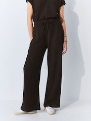 Chocolate Brown Textured Wide Leg Trousers - Image 3 of 11