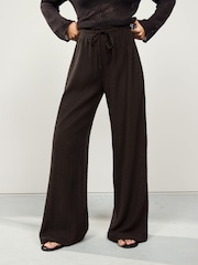 Chocolate Brown Textured Wide Leg Trousers - Image 4 of 11
