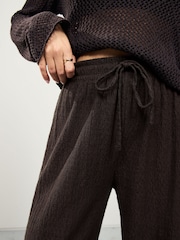 Chocolate Brown Textured Wide Leg Trousers - Image 8 of 11