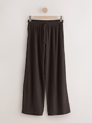Chocolate Brown Textured Wide Leg Trousers - Image 9 of 11