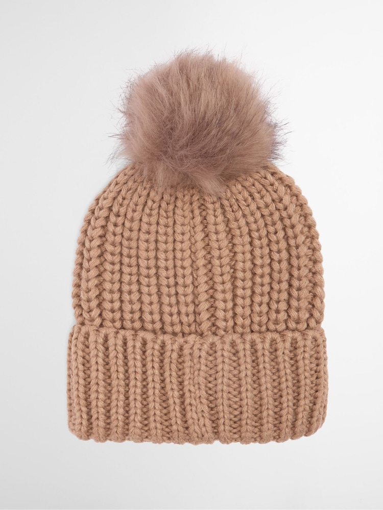 Barbour® Cream Saltburn Pom Beanie Hat - Image 1 of 2 Barbour® Cream Saltburn Pom Beanie Hat - Image 1 of 2