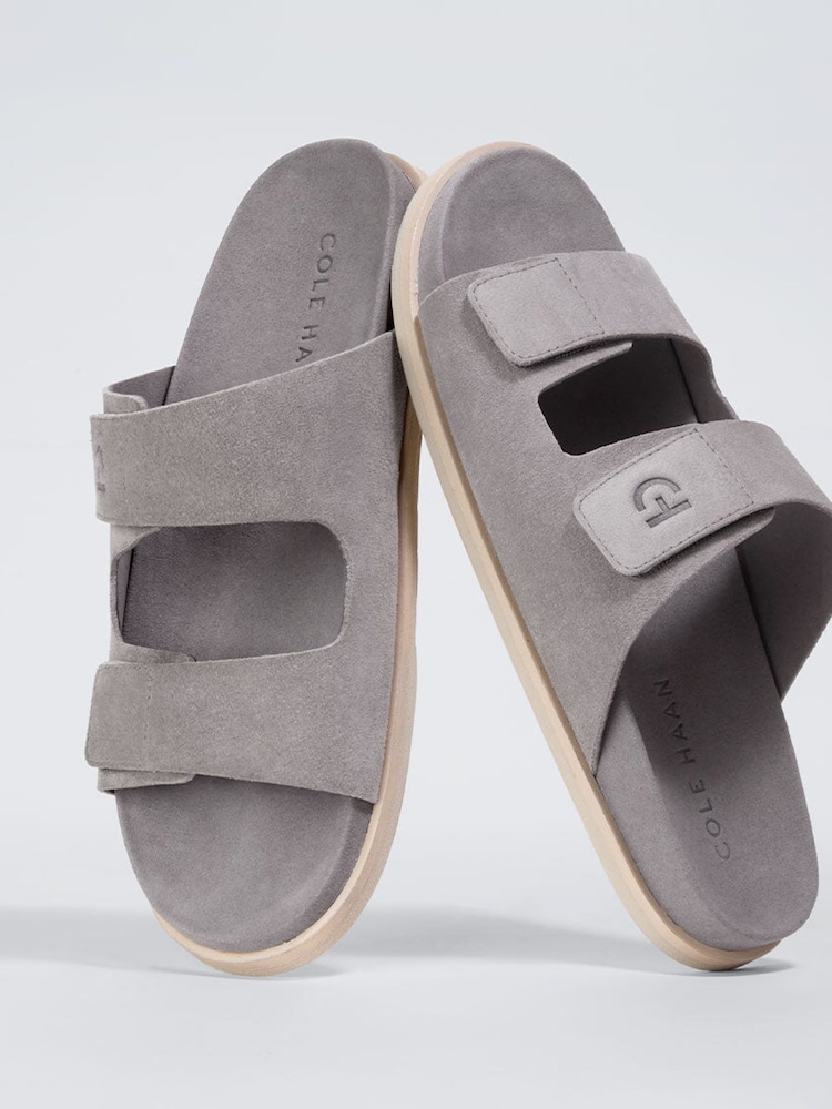 Cole Haan Mens Grey Modern Classic Nubuck Double Band Sandals - Image 2 of 7 Cole Haan Mens Grey Modern Classic Nubuck Double Band Sandals - Image 2 of 7