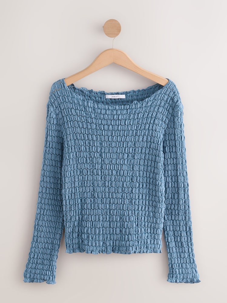 Blue Long Sleeve Textured Top - Image 6 of 6
