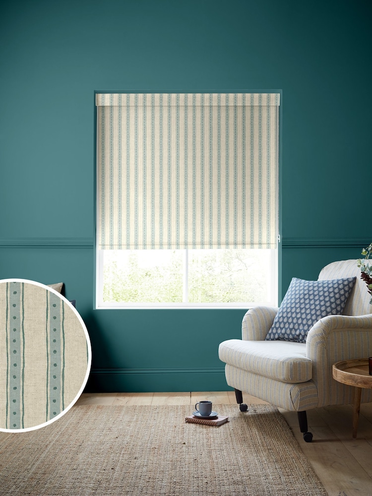 Emily Bond Blue/Green Block Printed Stripe Made to Measure Roller Blind - Image 1 of 6