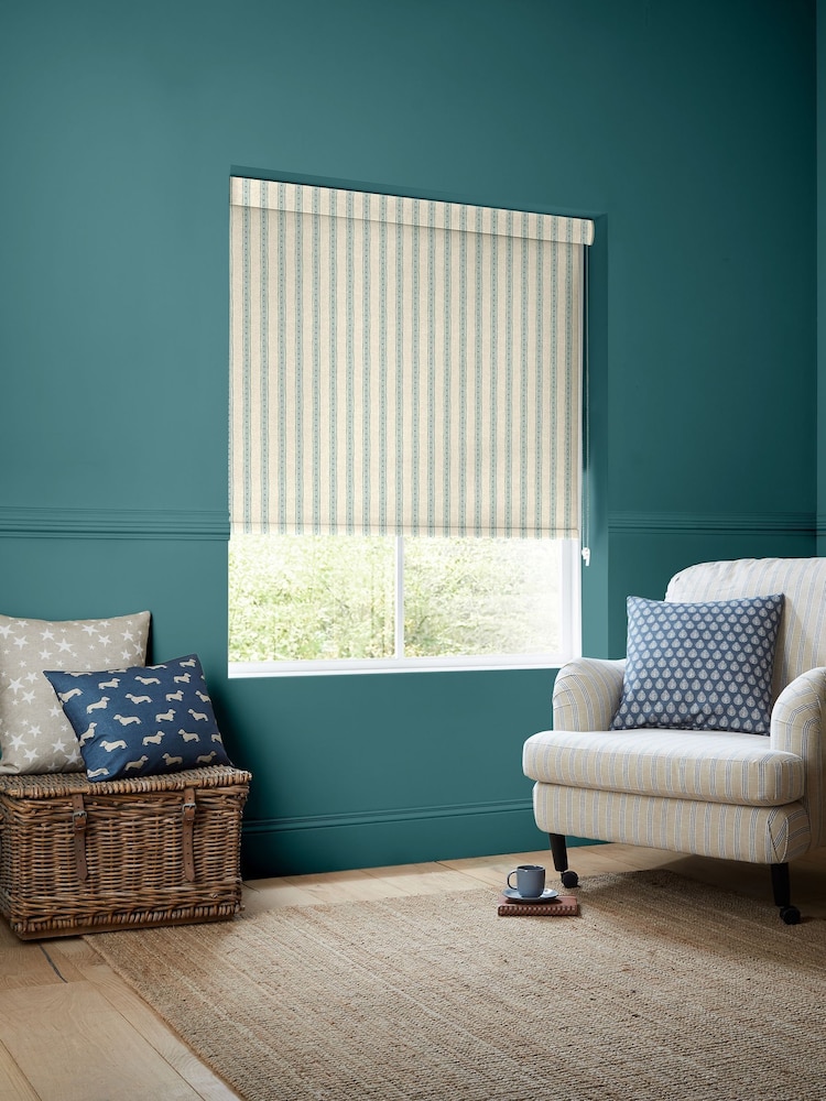 Emily Bond Blue/Green Block Printed Stripe Made to Measure Roller Blind - Image 2 of 6